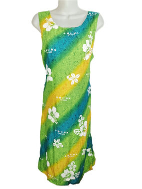 Island Expressions Green Yellow Floral Maxi Dress M resortcore aruba tropical